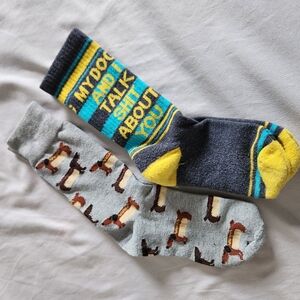Gray and Yellow Dog Print Socks